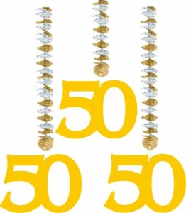 3 X 50TH GOLDEN ANNIVERSARY / BIRTHDAY PARTY HANGING DECORATIONS - Picture 1 of 1