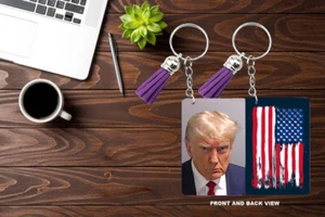 SUBLIMATION KEYRING KEYCHAIN MDF TRUMP PRESIDENT MUGSHOT POLICE DONALD GIFT NEW - Picture 1 of 5