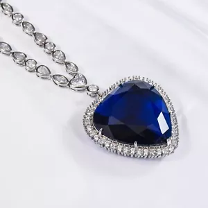 Titanic Heart of The Ocean Necklace & Pendant 55 Carat Deep Blue Crystal 20” - Picture 1 of 9