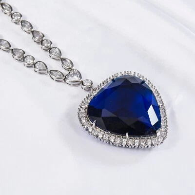 Titanic Heart of The Ocean Necklace & Pendant 55 Carat Deep Blue Crystal 20” - Image 1 of 4