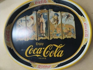 Vintage COCA-COLA Oval Metal Tray 4 SEASONS Design 1981 - Picture 1 of 5