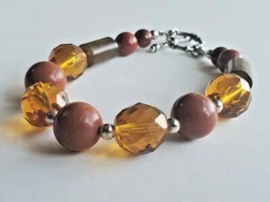 Bracelet - Brown tones jasper yellow honey Crystal Sterling Silver Toggle Clasp - Picture 1 of 6