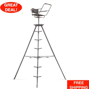 12' Tripod Deer Stand Swivel Seat With Backrest Hunting Outdoor 300 lb Capacity - Picture 1 of 24