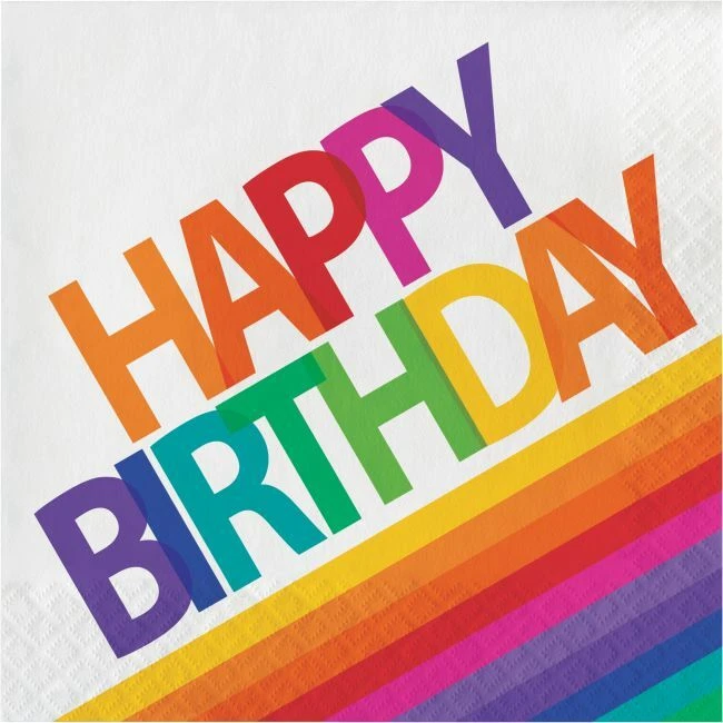 Creative Converting 663972 Rainbow Lunch Napkins Happy Birthday Case of 192