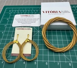 Vitoria "Golden Grass" Brazilian Natural Plant Twist Bracelet and Earrings NEW - Picture 1 of 4