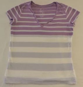 T-shirt Gap manica corta viola, grigia e bianca a righe scollo a V taglia M K#9424 - Foto 1 di 4