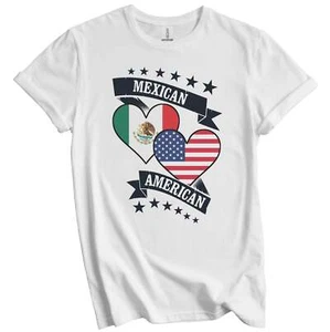 Mexican American Heart Flags Mexico America T-Shirt - Picture 1 of 3