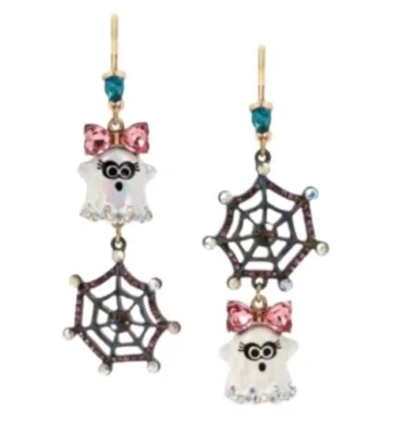 Pendientes colgantes Betsey Johnson tono dorado con cristales fantasma y tela de araña desajuste Foto 1 de 4