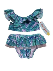 Toddler Girls' 2pc Leaf Print Bikini Set - Cat & Jack 12M, Purple/Green - Picture 1 of 2