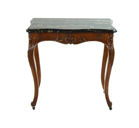 Antique French Louis XV Heavily Carved Marble Top Hall Console Table Cabriolet Cover