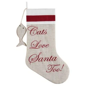 Large 18" Embroidered "Cats Love Santa Too!" Christmas Holiday Cat Pet Stocking - Picture 1 of 1