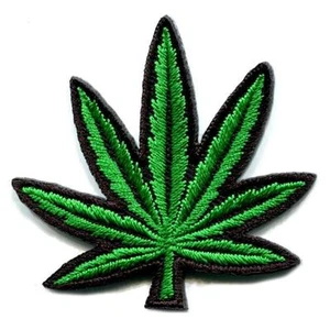 MARIJUANA LEAF IRON ON PATCH 1.9" Cannabis Pot Weed Hippie Embroidered Applique - Picture 1 of 2