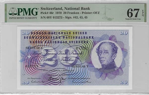 SCHWITZERLAND 20 FRANKEN 1970 PMG 67 EPQ - Picture 1 of 2