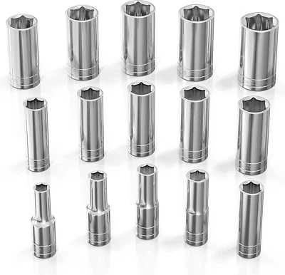 SAE Socket Set (15Pc) | 1/2-Inch Drive | 6-Point Deep Socket Set | Standard Impe - Image 1 of 4