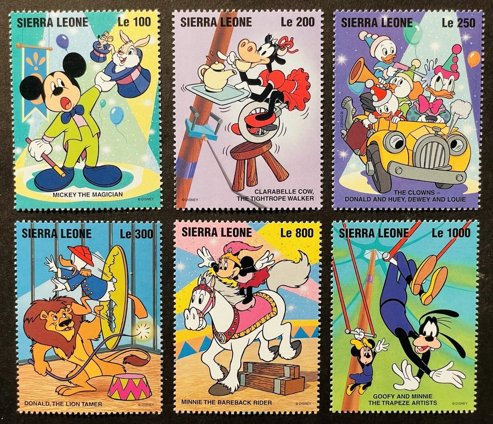 SIERRA LEONA PERSONAJES DE DISNEY COMO ARTISTAS DE CIRCO SELLOS 1995 MNH MAGO Foto 1 de 1