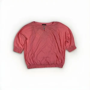 BOB MACKIE WEARABLE ART PLUS SZ 2X BLOUSE PINK BEADED ELASTIC WAIST NWT QVC - Picture 1 of 9