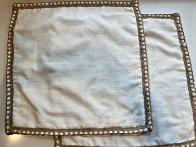 TWO Phantoscope Throw Decorative Pillow Cover Burlap Linen Trimmed 20X20 - Image 1 of 4