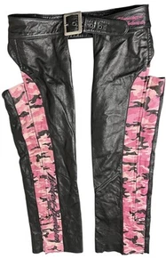 *Harley Davidson Leather Chaps Women’s Pink Camoflauge Medium* - Picture 1 of 11
