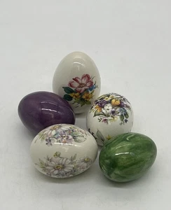 Menge 5 Vintage Ei Dame Blumen Porzellan & Keramik Handarbeit lila/grün Eier - Bild 1 von 24