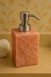 5" Rose Quartz Soap Dispenser | Handmade Crystal Bathroom Accessory Vanity Decor - Picture 1 of 6