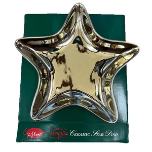 Giftano Vintage Metallic Ceramic Star Dish 8” Silver Original Box - Picture 1 of 13