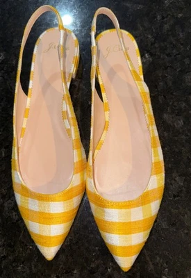 J. Zapatos de tacón bajo Crew vibrante amarillo guinga punta para mujer talla 9,5 Foto 1 de 4