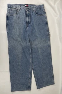 Tommy Hilfiger Vintage Mens Jeans Relaxed Flag Logo Leather Patch Size 34x30 - Picture 1 of 9