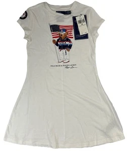Polo Ralph Lauren Girls Team USA 2024 Polo Bear Cotton Jersey Dress Size 6x NWT - Picture 1 of 7