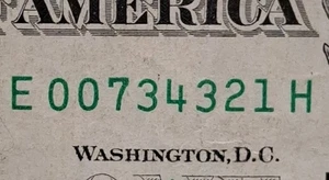  Broken Scattered Ladder 00734321 $1 One Dollar Bill Fancy Serial Number  - Picture 1 of 3