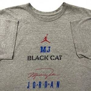 T-shirt gatto nero marca Air Jordan uomo XXL grigio misto cotone Nike basket - Foto 1 di 8