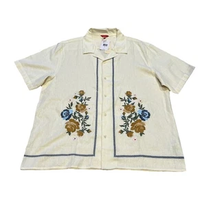 Guess~XL~Gerome Mens Summer Short Sleeve Button-Up Shirt Cream Floral - Picture 1 of 10