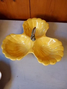 Vintage CAL USA 42 California Pottery Gold Yellow Tidbit Relish Candy Dish - Picture 1 of 6