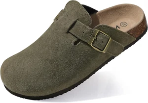 Women'S Suede Clogs Leather Mules Cork Footbed Sandals Potato Shoes with Arch Su - Picture 1 of 12