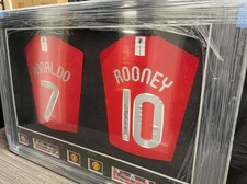 Double Framed Man Utd Shirts Signed By Ronaldo and Rooney 100% Authentic + COA