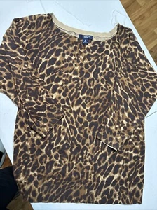 CHAPS RALPH LAUREN MARRÓN TOPO LEOPARDO SALPICADURAS TOP BLUSA SUÉTER Talla M - Imagen 1 de 6