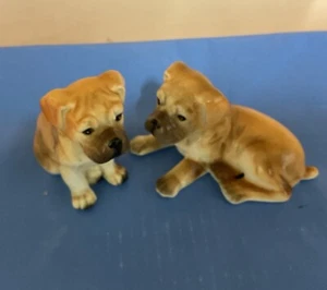 Vintage Pair Of Small Boxer Dogs Puppies Figurine 4”Genuine Bone China Taiwan - Picture 1 of 3