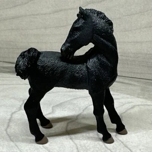 PAPO Black FOAL Horse 2007 Biting Scratching It’s Back Brown Hooves 3.5” Tall - Picture 1 of 13