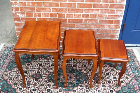 French Antique Maple Wood Louis XV Nesting Table Cover