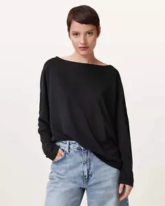 All Saints Black Rita T-shirt Designer Long Sleeve Relaxed Oversize Fit Tee Top - Picture 1 of 6