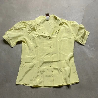 Camisa Top Blusa Secretaria Vintage Años 70 Poliéster Mujer’s 9/10 Satinado Amarillo Claro Foto 1 de 4