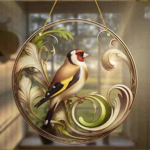 European Goldfinch Bird Suncatcher Stained Glass Effect Hanging Decor Gift - Picture 1 of 3