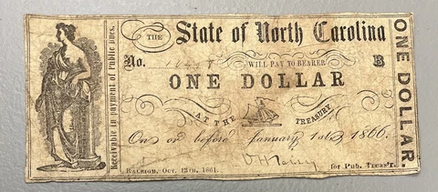 1 Dollar - State of North Carolina 1866 - Obsolete Currency Note #60678 Cover