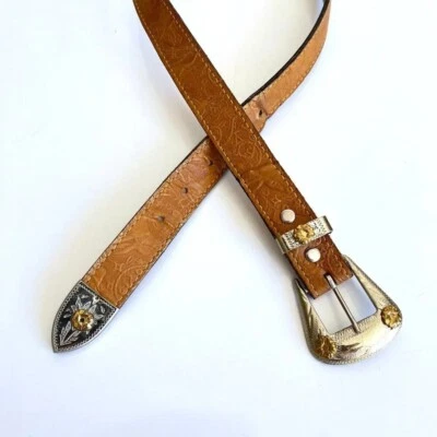 Cinturón de cuero vintage para mujer Jenny & The Boys tostado Western Tooled Foto 1 de 4