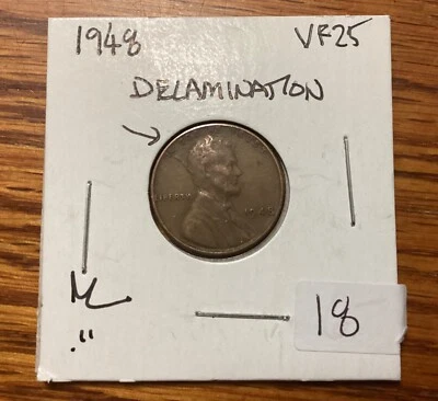 United States 1948 1 Cent Coin (VF) Delamination Error - Image 1 of 2
