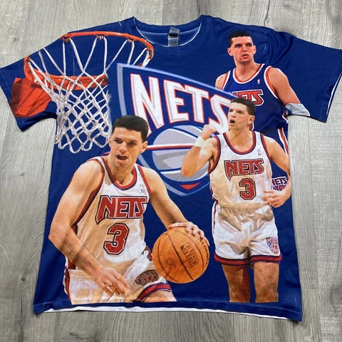 Drazen Petrovic NBA New Jersey Nets #3 T Shirt RARE Size Large L All Over Print Cover