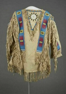 Western Wear Suede Leather Native American Jacket Fringes & Beads Work War Shirt - Image 1 of 2