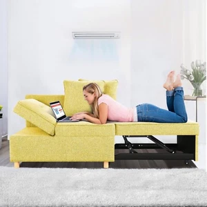 71" 4-in-1 Convertible Sleeper Sofa 3-Seater Loveseat Futon Sofa with 2 Pillows - Picture 1 of 7