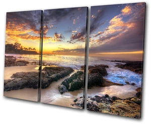 Sonnenuntergang Meereslandschaft Küste Insel DISKANT LEINWAND WANDBILD Bild Druck VA - Bild 1 von 1