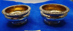 Pair of Old Sheffield Plate Salt Cellars Circular Gilded Floral C.1825 (617) - Picture 1 of 24