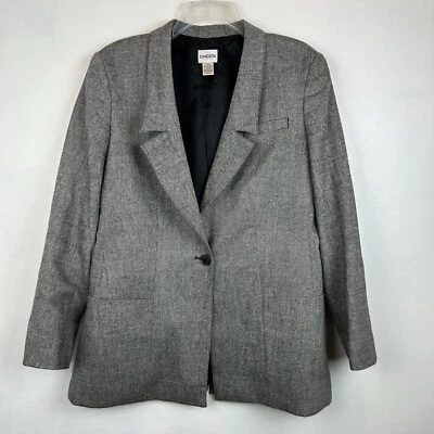 Chicos Blazer Woman Medium Grey Wool Blend Academia Retro Old Money Preppy Read - Image 1 of 4